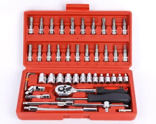 46-Piece Socket Set With Storage Case Car Repair Wrench Sets  Socket Tool Set Toolbox For Use On Automobiles&Trucks