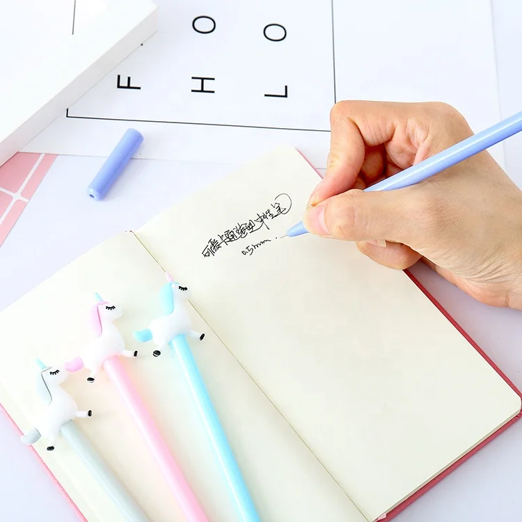 Promotional gift unicorn gel pen 0.5mm ink plastic kawaii gel pen for kids
