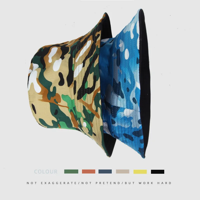High quality cotton Camouflage pattern  Bucket Hat Men Women Bob Hip Hop Caps Summer Panama Foldable Double Sided Dance Hat