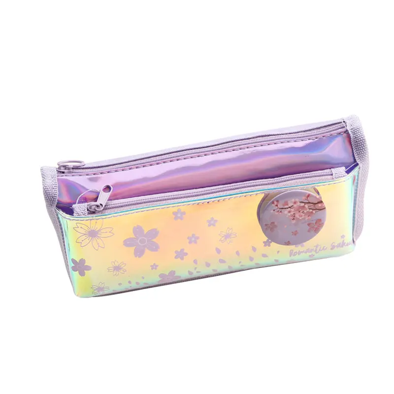 TOPSTHINK Cute flower fabric smooth zipper school pencil bag cool double layer school pencil case for kids