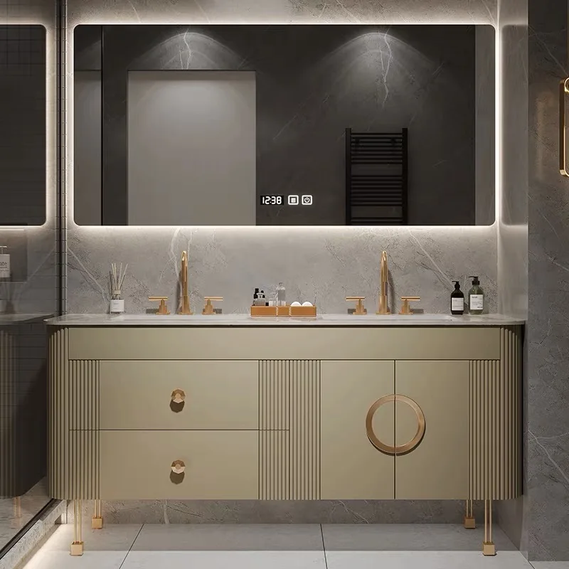 American style wholesale white solid wood bathroom furniture with mirror clock bathroom vanity cabinet modern bathroom cabinet