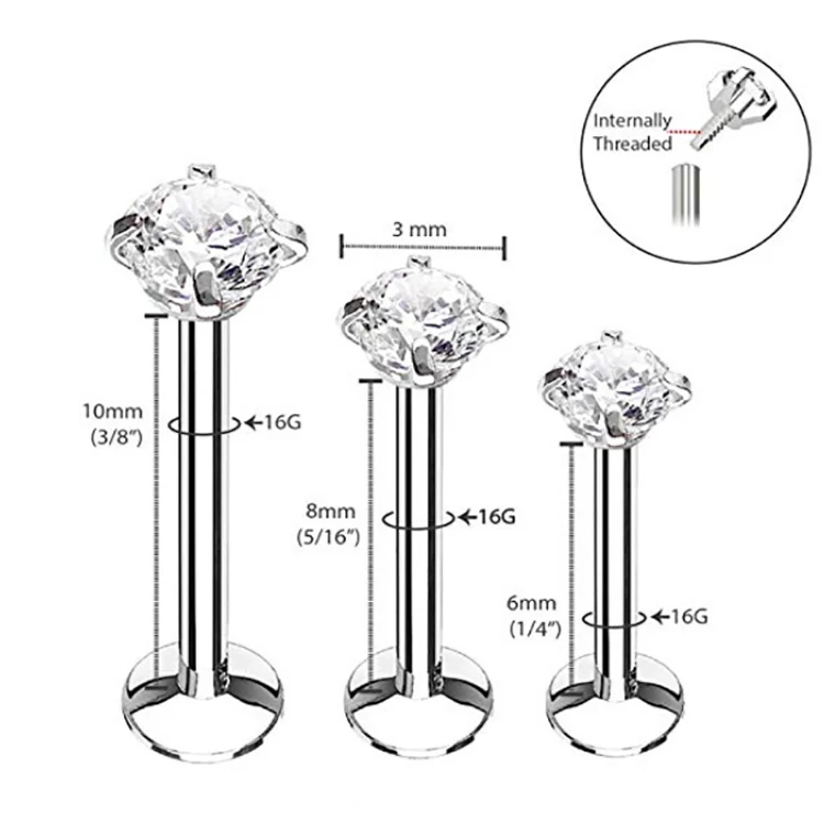 custom 316l stainless steel zircon press fit tragus flat back earring piercing jewellery labret