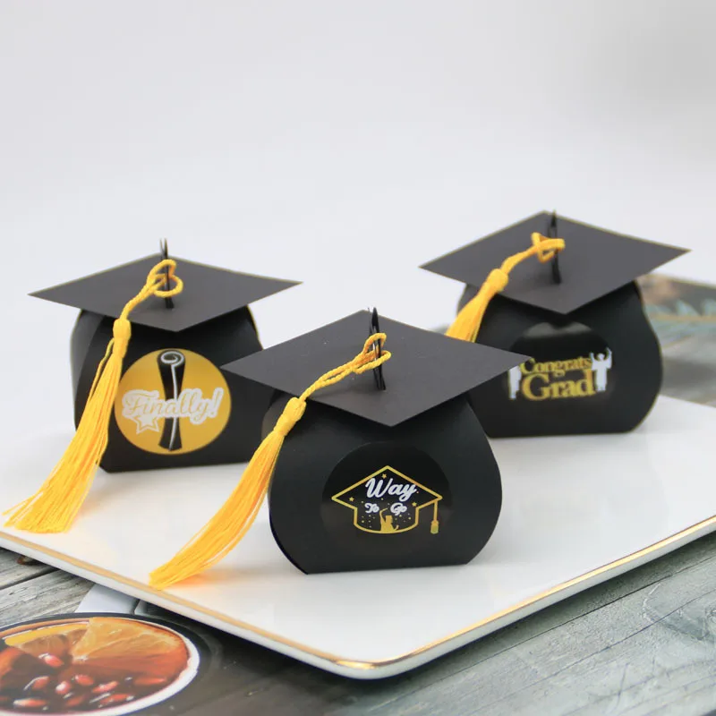Graduation Season Ceremony Party Favor Tableware Decoration Box Supplies Bachelor Hat Congrats Grad Candy Chocolate Paper Box