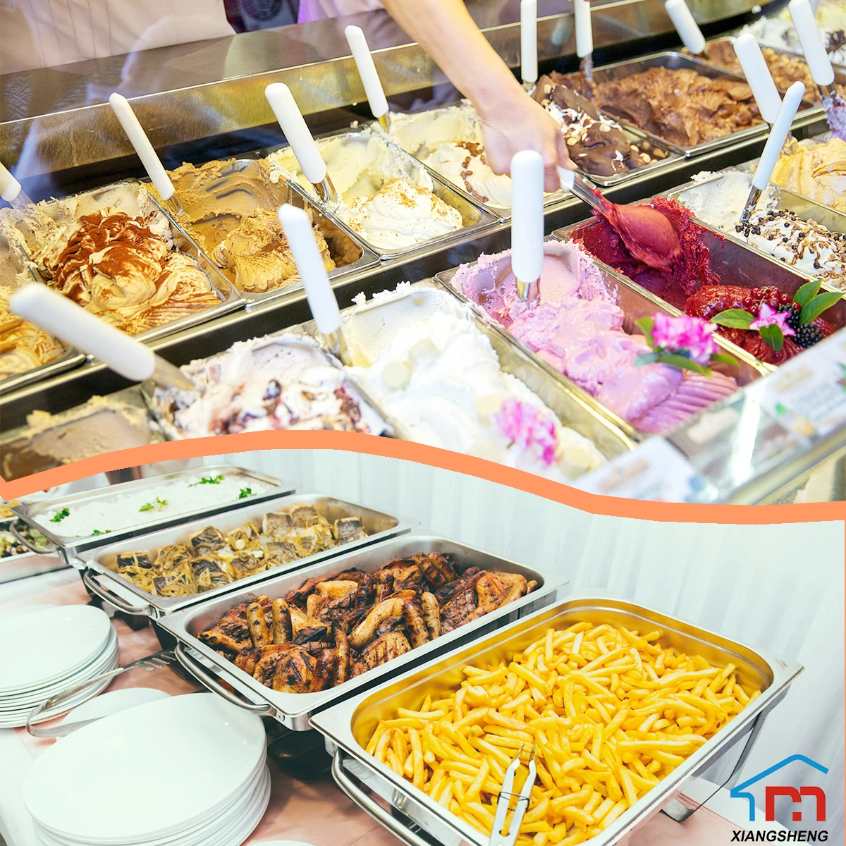 Xiangsheng американский стиль из нержавеющей стали GN кастрюля для еды с крышкой