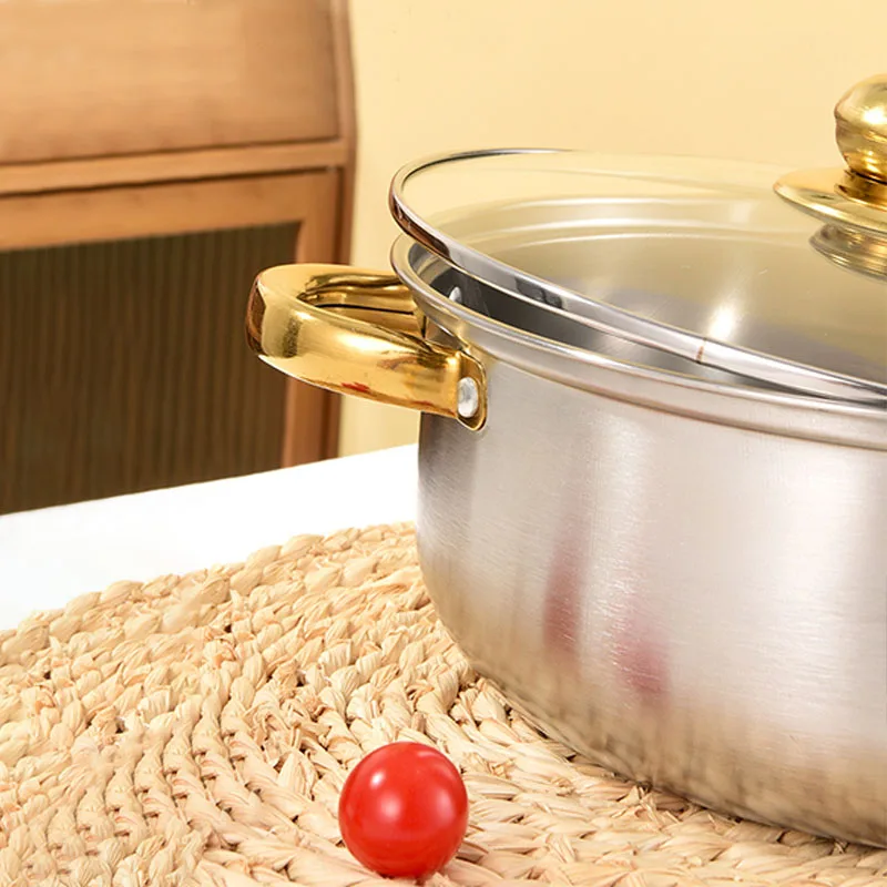 Golden Handle Stock Pot 10 Pieces Set 16-24cm Household Stainless Steel Pot Cookware Set