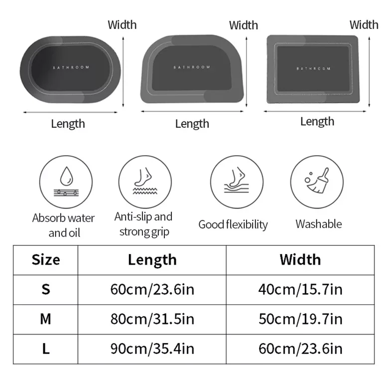 Anti Slip Soft Thin Large Long Unique Diatom Mud Bath Mat 2 Pc Set Memory Foam Shower Floor Mats
