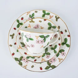 Bone china British afternoon tea European ceramic tea set coffee cup plate dessert plate three piece set