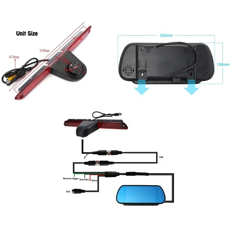 Wide angle 170 degree Car brake light reversing camera 6 IR NIGHT Version IP68 For Benz Sprinter VW Crafter