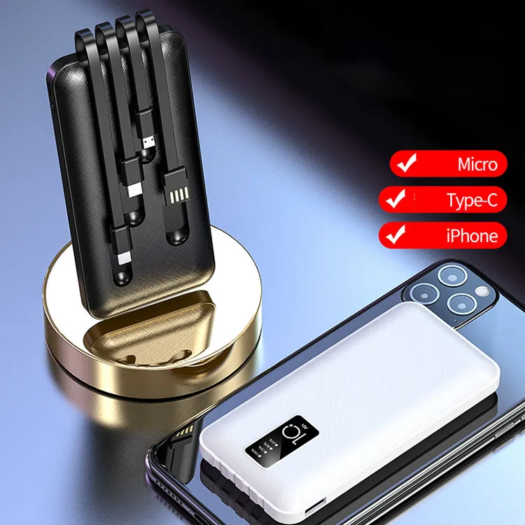 Products China Wholesale Powerbank Built In Cables Slim Cheap 10000mah Portable Power Bank