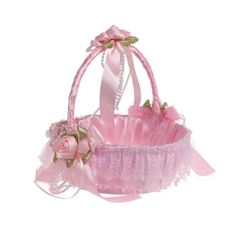 Western-style  Flower Girl Weaving Flower Baskets, Hand-held Creative Color Roses Artificial Flower, Bridal Flower Baskets