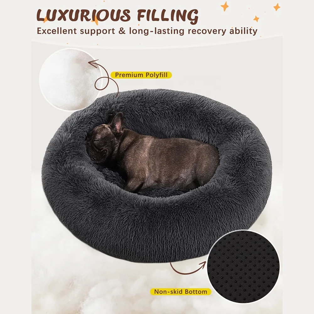 Hot Seller Four Seasons Universal Soft Indoor Donut Dog Bed Waterproof Heating Feature Faux Fur Fiber Material Cats Pet House
