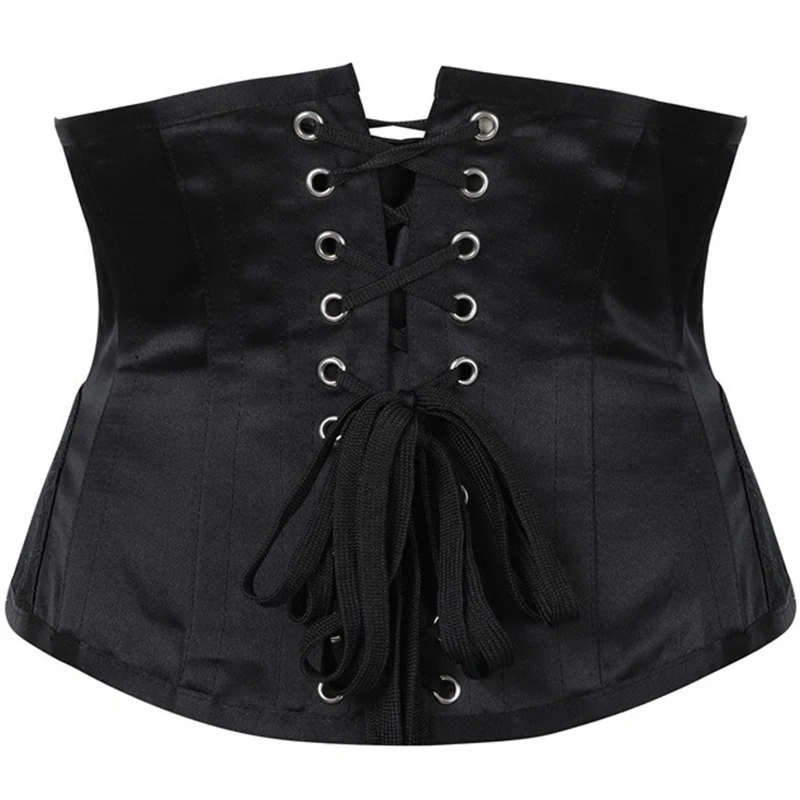 OEM Service Women Corset Waist Trainer With a Skinny Belt Lace up 14 Steel Bone Underbust Waist Cincher Sexy Black Gothic Satin