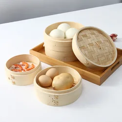 Kitchen accessories 10 inch 12 inch dumpling sticky rice food dim soup wood 2 tier mini dim sum bamboo steamer dim sum