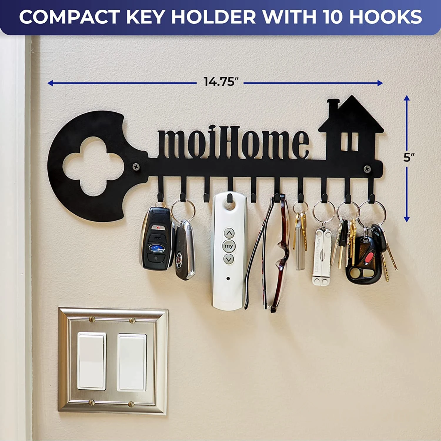Key Organizer Wall Mount Rack - Decorative 10 Hook Iron Key Ring Holder for Wall - Ideal for Entryway Front Door, Kitchen.jpg