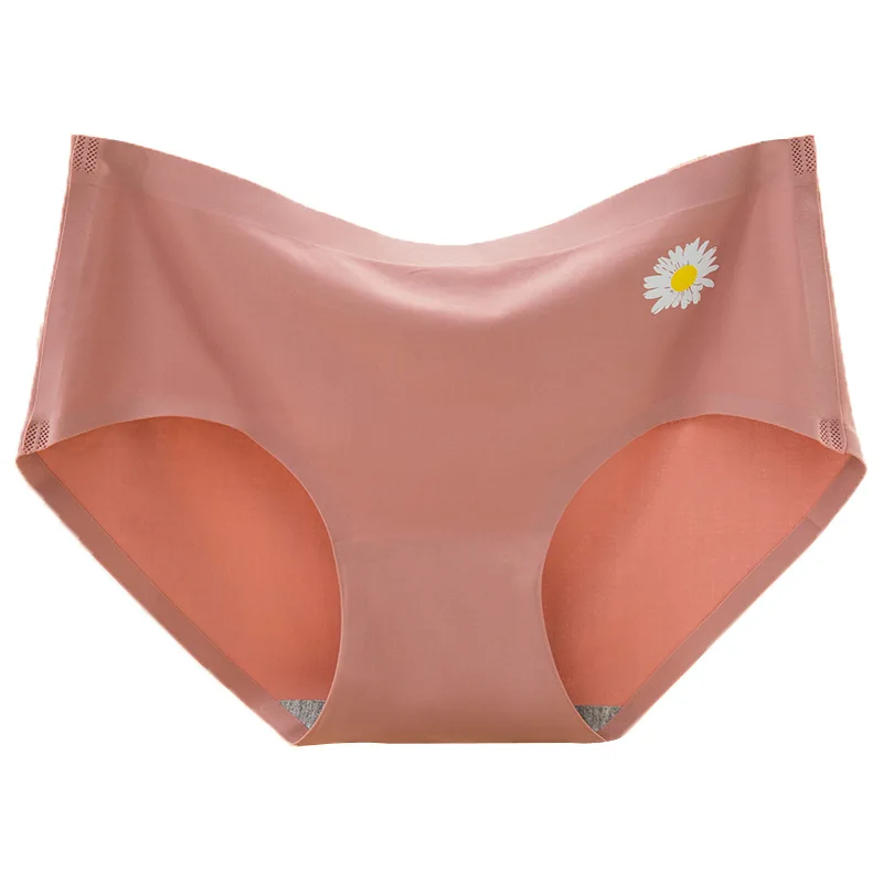 Hot selling ice silk daisy graphene panties for ladies seamless thin mid-waist cute girly briefs