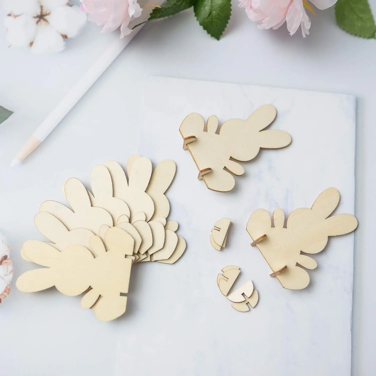Tailai Wooden Rabbit Egg Shape Tags Easter Wood Slice Ornaments for Easter Day Spring Home Party Decors  DIY Home Party Decor