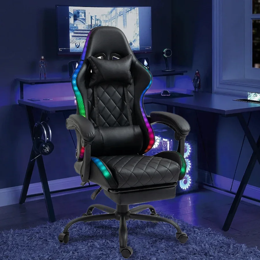 white gaming chair with LED Light ergonomic best computer office chair for gaming