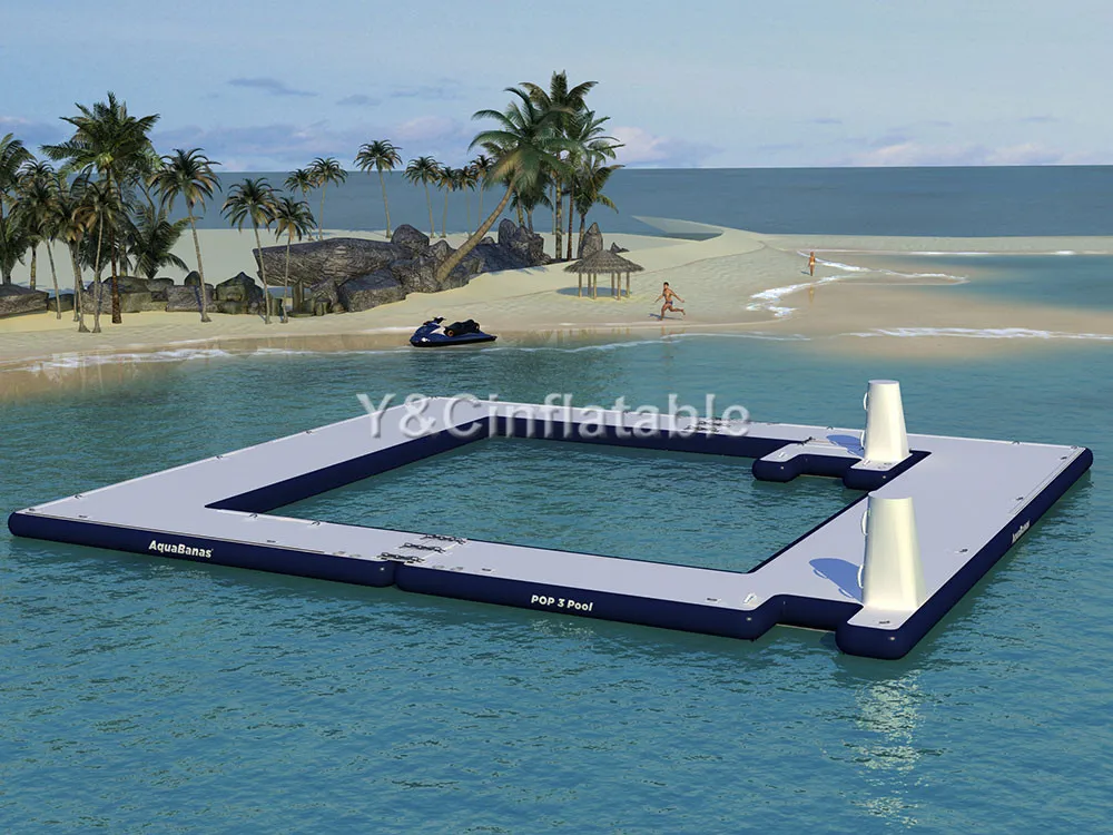Commercial white color platform floating dock ocean swimming inflatable pool water jet ski floating dock for relax