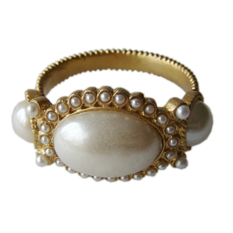 Vintage Gold With White Pearls Jeweled Metal Napkin Ring