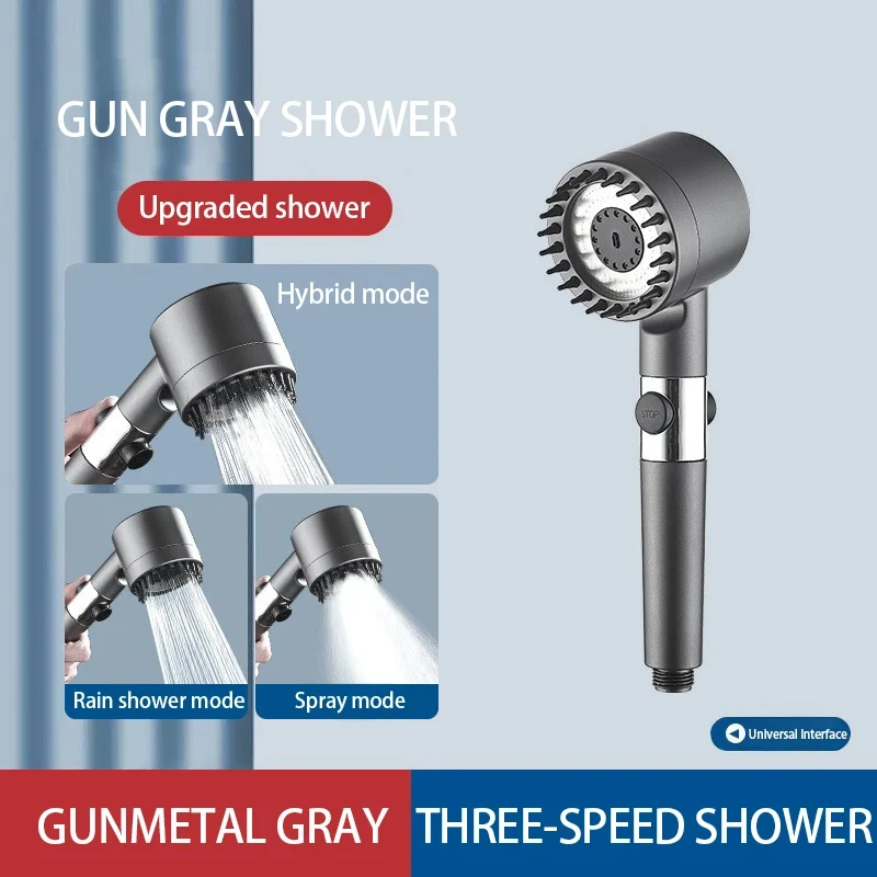 High Pressure Massage Shower Head 3 Modes High Pressure Multifunctional Filter Remove Chlorine Shower Head