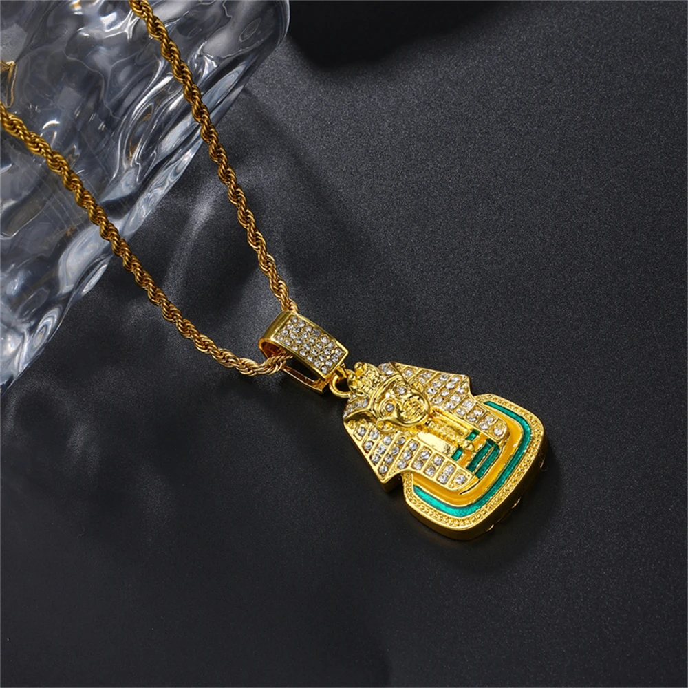 New product launched 18k gold High quality custom retro hip-hop ancient Egyptian pharaoh king pendant necklace for daily wearing