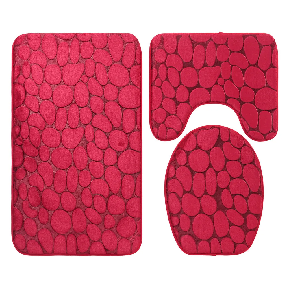 Factory flannel cushioned mats  foam bathroom rug set 3 piece non-slip bathroom rug set