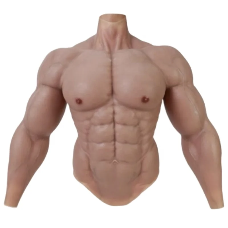 Upgraded Silicone Muscles Artificial Abdominal Vest Suit Including Silicone Arm and Chest Rubber Muscle Suit for Masquerade