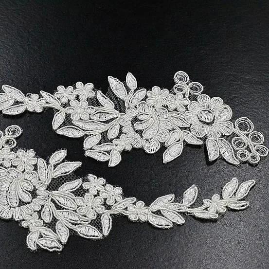 TUTON OEM Custom sequined  beaded lace Polyester Rayon nylon Flower Embroidery boned Lace For wedding Dress