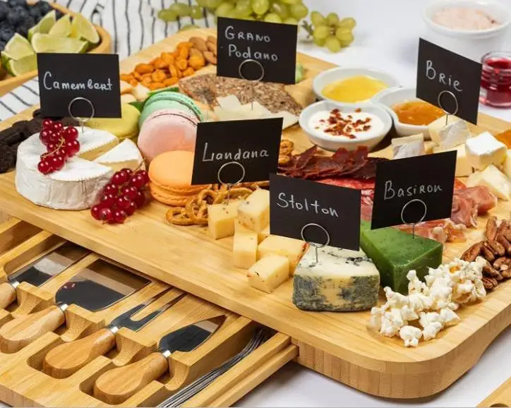 Cheese Serving Board with Round Tray Wooden Cheese Platter Set Bamboo Cheese Charcuterie Board