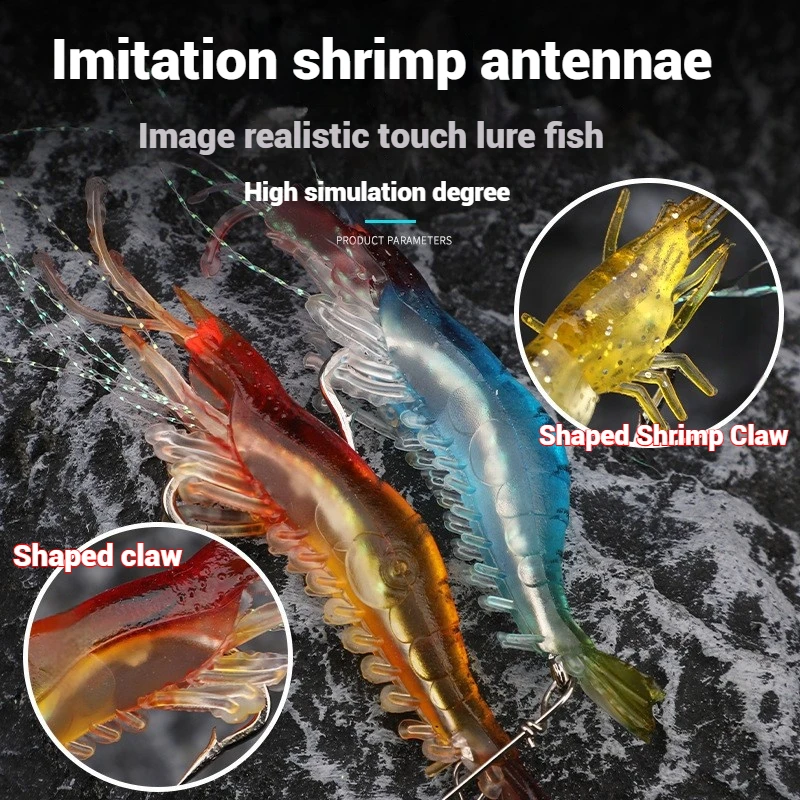 New Products Sell Well Simulated Soft Shrimp with Hook and Linker Night Glow Bait Fishing Gear Manufacturers Produce Wholesale