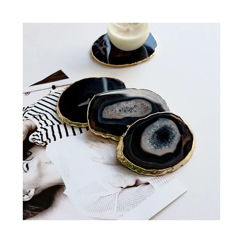 Wholesale Natural Black Agate Coasters Christmas Gift Agate Slices For Home Decor