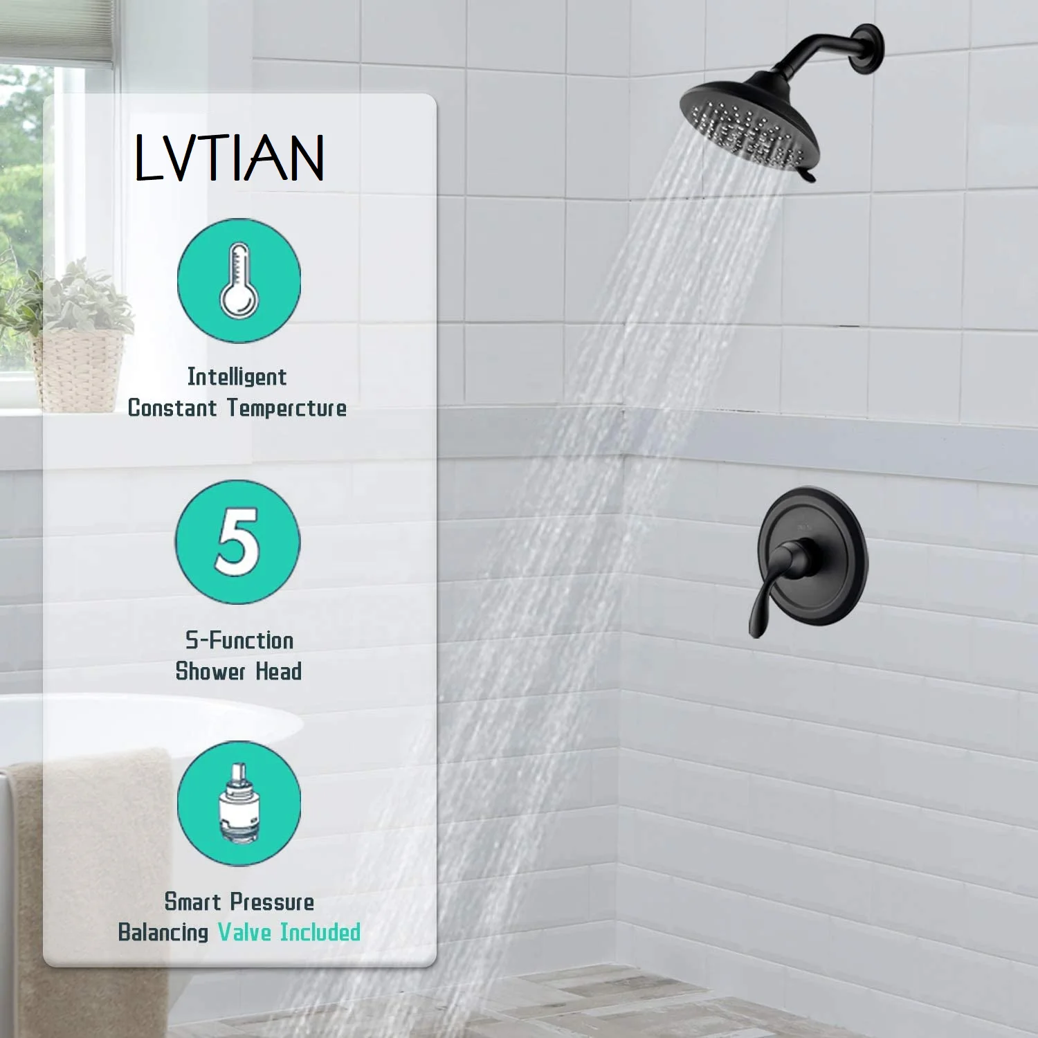 Factory Price Modern Black In Wall Mounted Shower Head Bath Mixer Bathroom Shower Faucet Set
