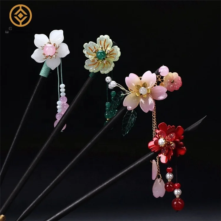 antique hairpin female step tassel hairpin cheongsam Chinese clothing headdress flower hair accessories wooden hairpin