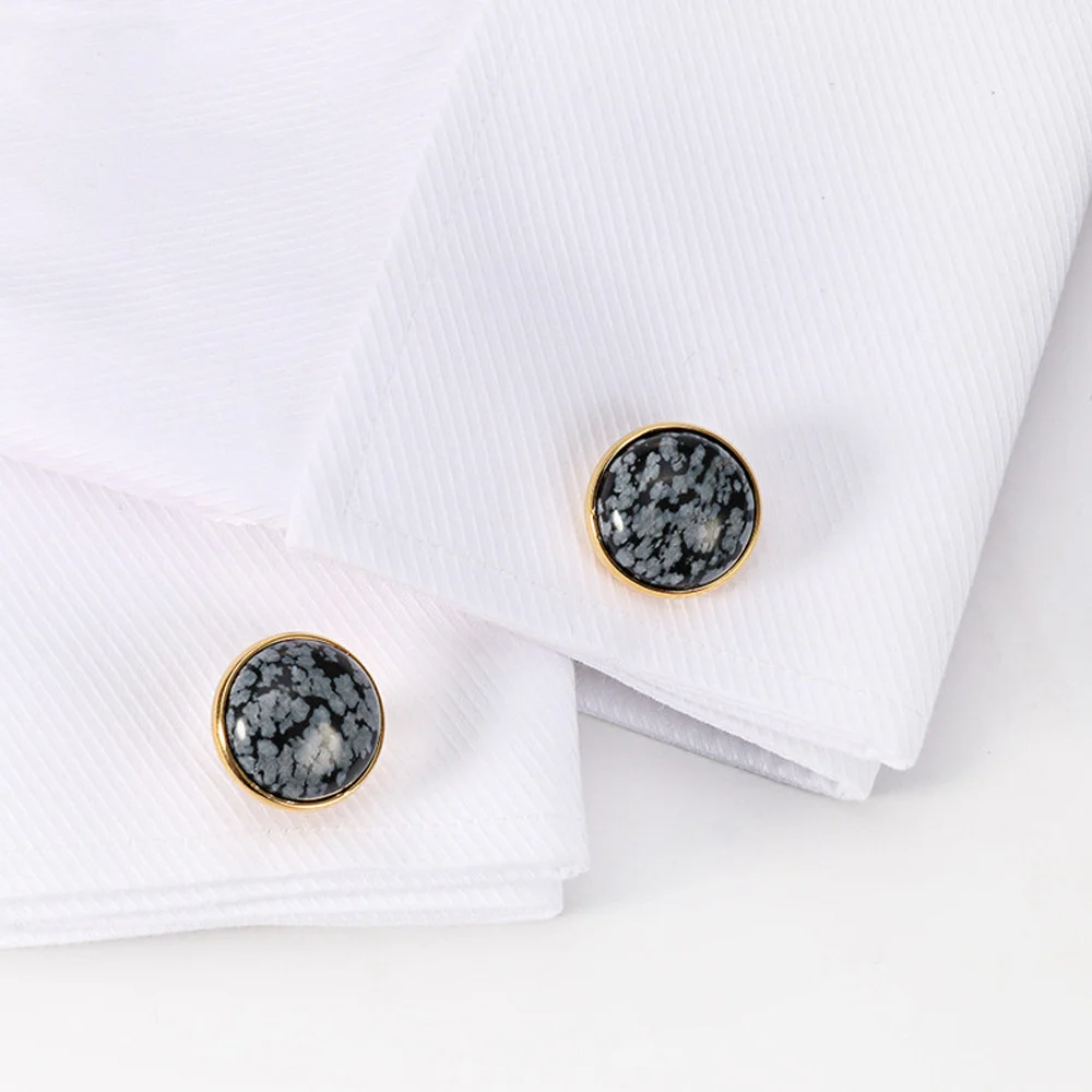 
Hot sale Classic stainless steel gold plated cufflinks natural stone gemstone alabaster cufflinks for man unisex  (1600231282089)
