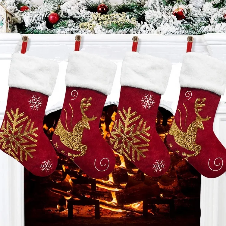 Trending products 2023 new arrivals santa design stocking red velvet christmas stocking for christmas