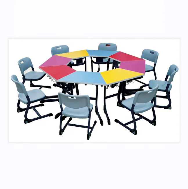 Trapezoid student desk with plastic chair kids tables with chairs set Pre school furniture