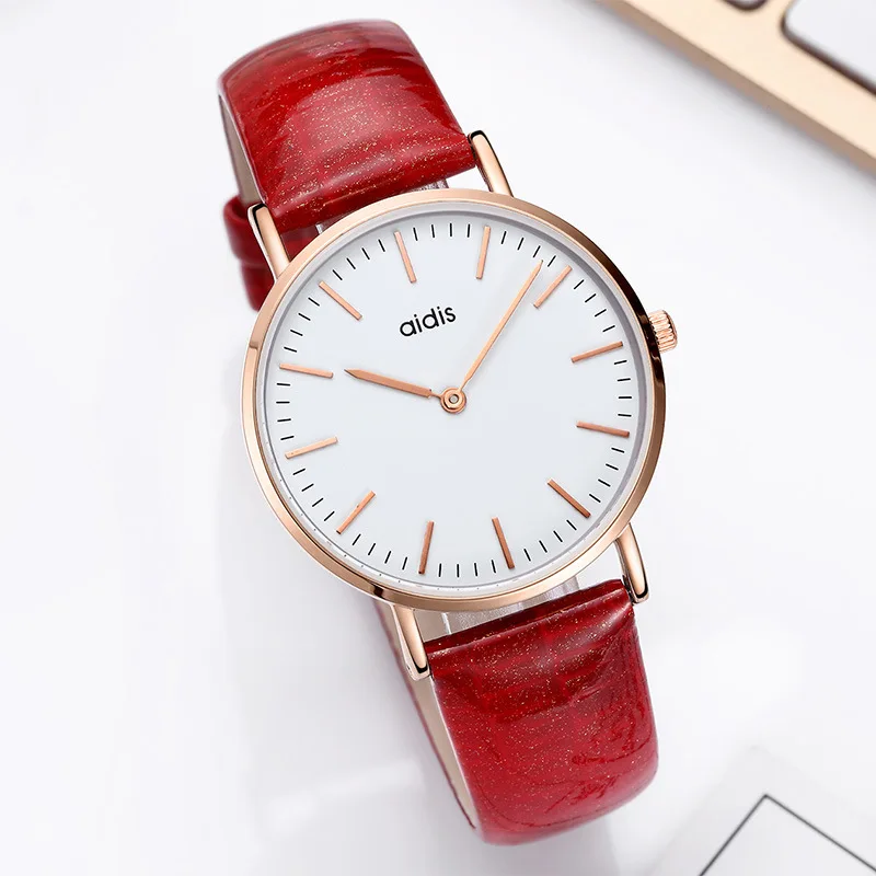 Dropshipping Watch female version of the simple fashion two-pin leather waterproof casual simple quartz watch