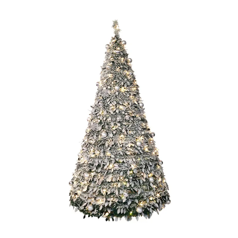 Pre-Decorated Pull Up Collapsible Xmas Trees Folding Pop-up Artificial Christmas Tree With Lights Stand Accessories