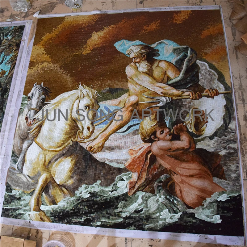JS MHP-MY01 Greek Myth Poseidon Mosaic Artwork Hotel Wall Tile Murals Glass Mosaic Handmade Tiles