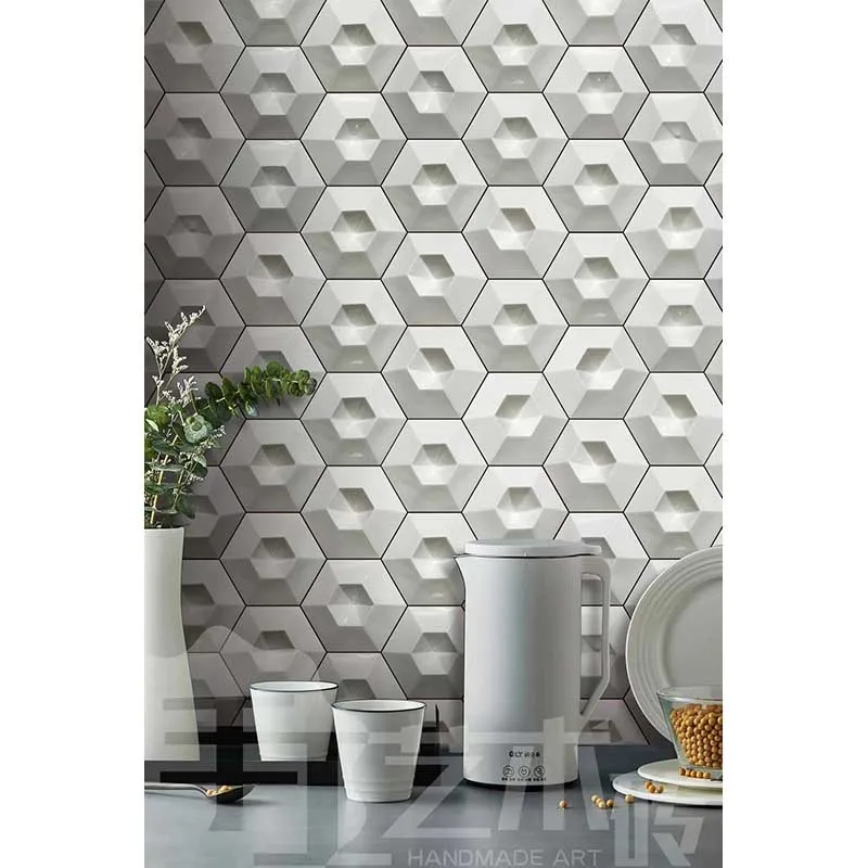 Hotel lobby Living room Restaurant cafe background wall network red hexagon handmade brick diamond mosaic