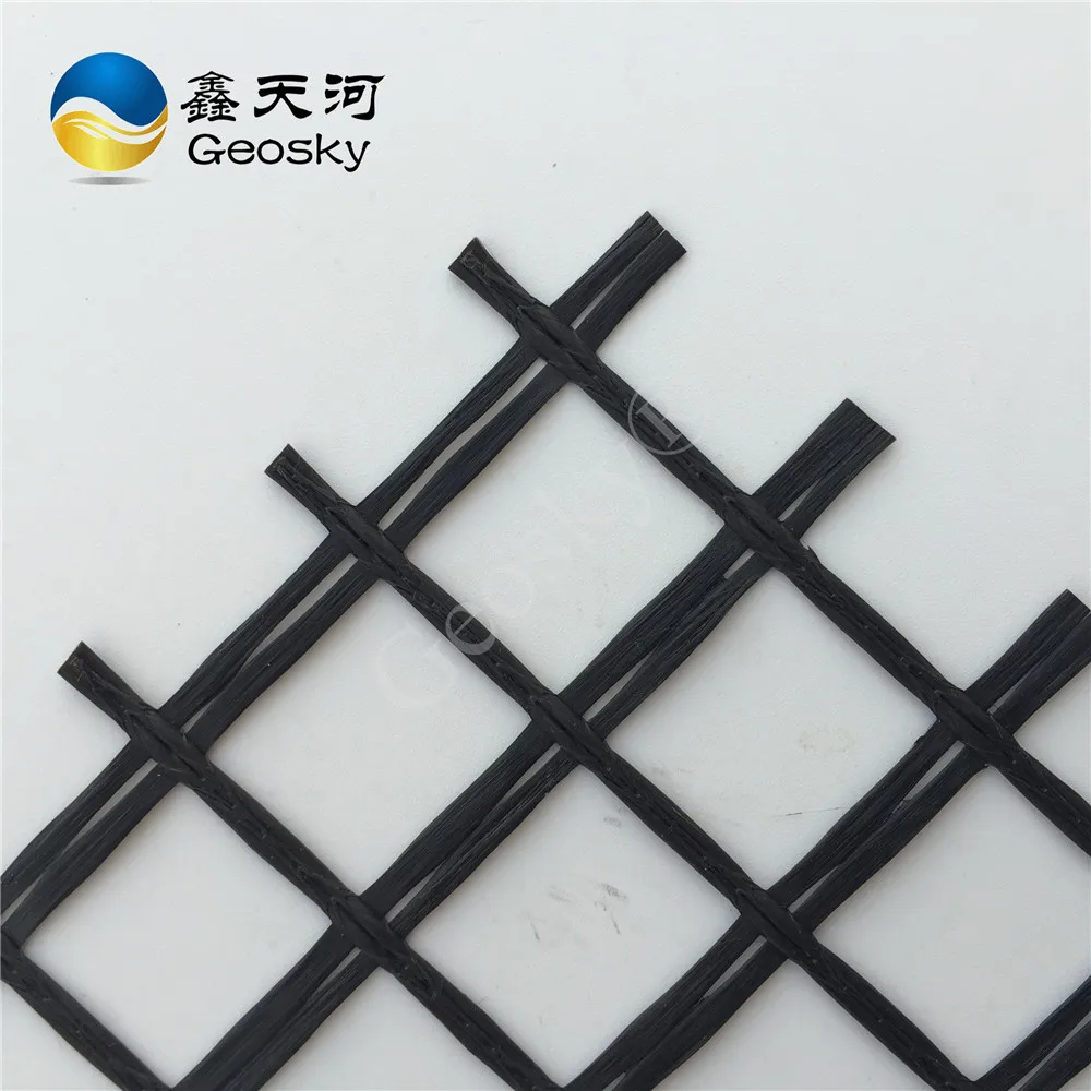 Black 80KN  Biaxial Polyester Geogrid For  Gravel From China Supplier