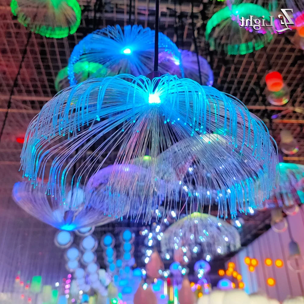 Уличная Rgb Светодиодная волоконно-оптическая Медуза люстра 20 см большая Цветочная лампа для украшения крыши