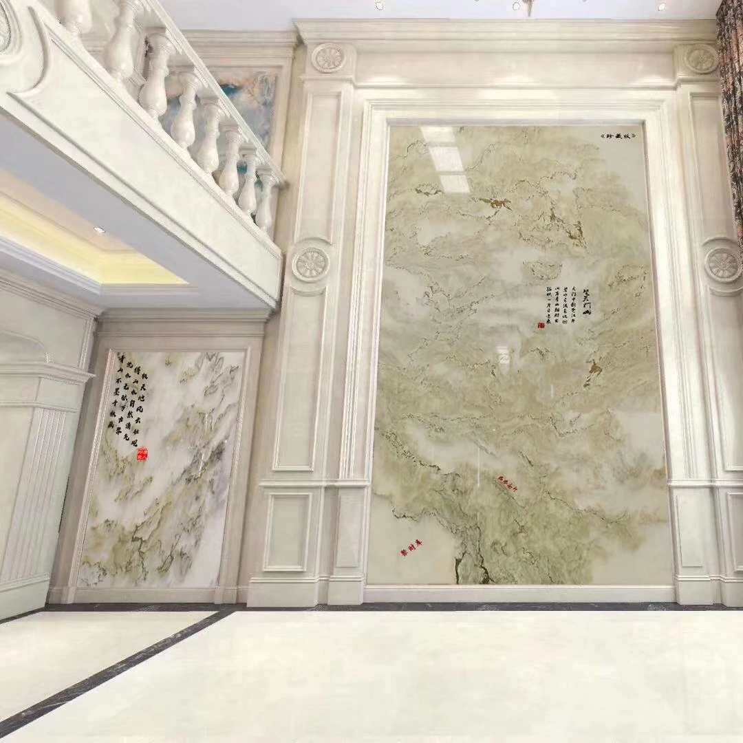Landscape painting wholesale marble slabs white marble luxury living room  floor tiles