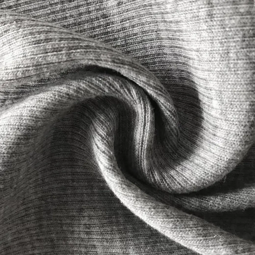 Wholesale Shiny Glitter Polyester Cotton Spandex TC Stretch Knit Ribbed Lurex Fabric For Close-fitting