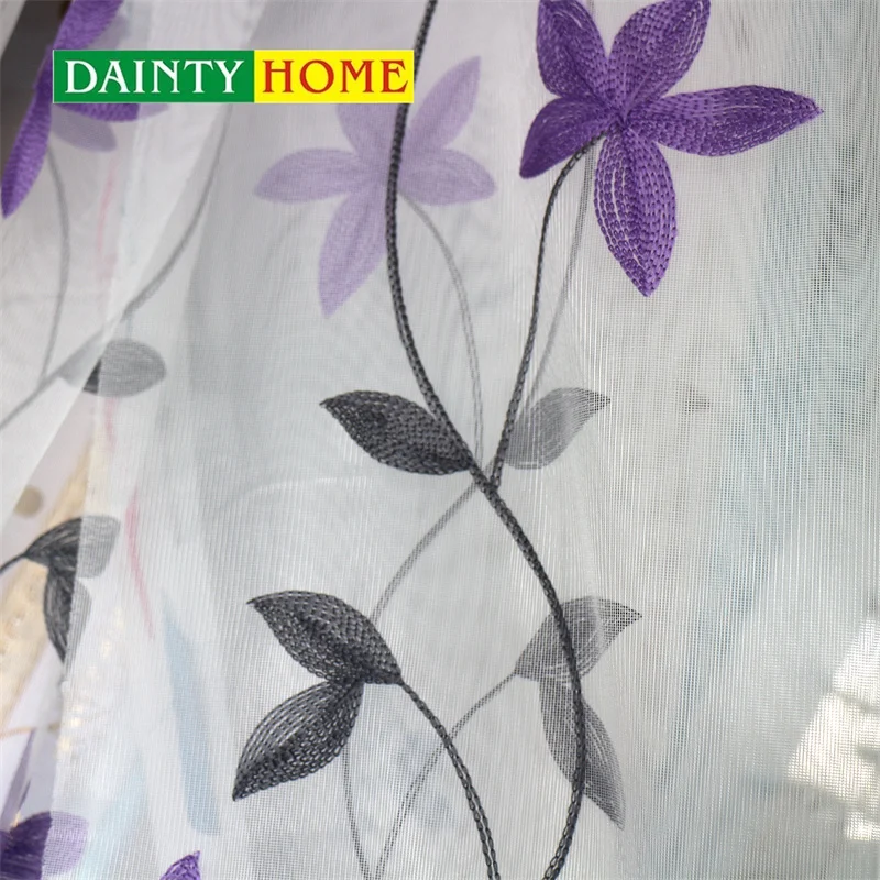 Innermor tulle embroidery Purple Flower Curtains Tulle Window Curtains for Living Room Bedroom Voile Sheer Curtains for Window