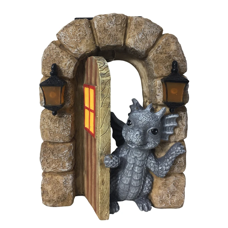 resin dragon crafts with solar light  living room ornaments home animal statue desk decoration dragon statue