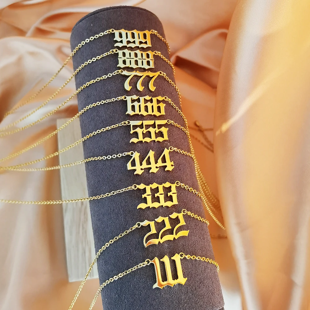 Trendy Jewelry Mirror Polished Angle Number Pendant Necklaces Stainless Steel Gold 111 222 333 666 888 999 Pattern Necklaces