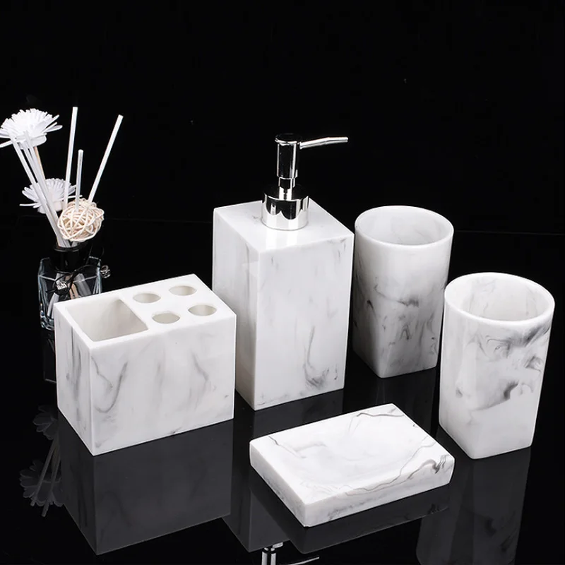 Perfect custom Hotel Decor Marble Resin Bathroom Accessories Sets Luxury Five-piece Set Bath Gift