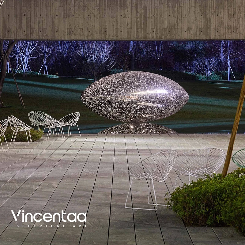 Vincentaa Unique Design Stainless Steel Hollow Out Egg Sculpture Outdoor Installation Art Sculpture