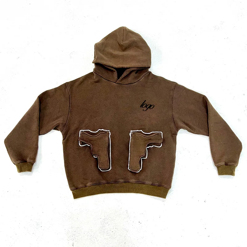 Wholesale custom logo OEM high quality embiordery multi pocket hoodies sweatshirt street wear